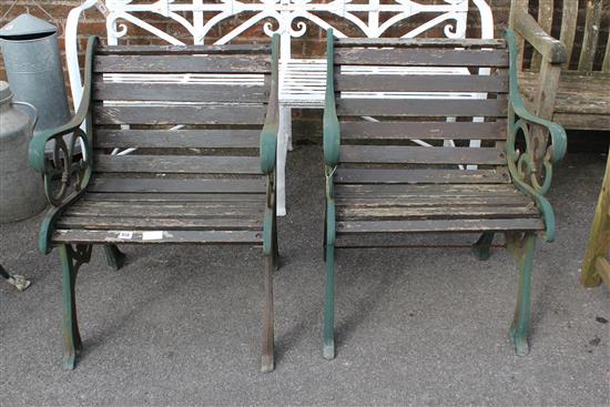 2 metal & wood garden chairs